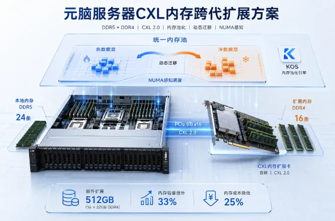 DDR5和DDR4实现同机部署内存扩容!浪潮元脑服务器推出CXL内存跨代扩展方案